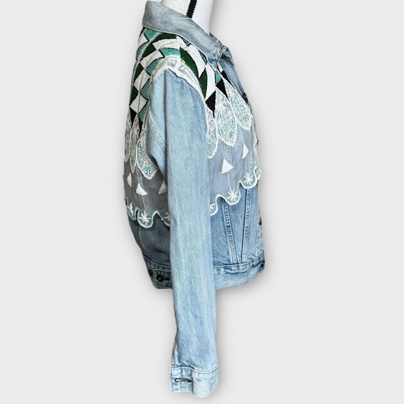 Levi's Made & Crafted Embellished Boyfriend Trucker Jacket Beaded Lace Small - Picture 16 of 16